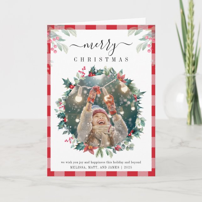 Play Photo Mistletoe Rustic Gingham jul Helgkort (Framsida)