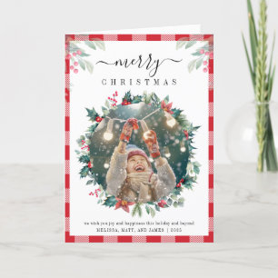 Play Photo Mistletoe Rustic Gingham jul Helgkort