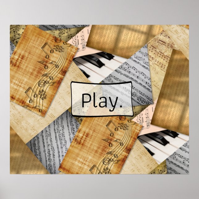 Play, Piano Nycklar Antique Lakan Music Poster (Framsidan)