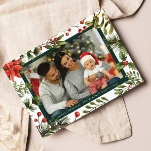 Play Poinsettia Botanical Family Photo Tartan Julkort