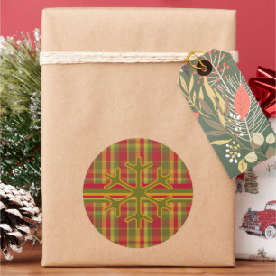 Play & Rand Snowflake Sticker Red Grönt Tan Runt Klistermärke