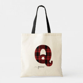 Play Red and Black Monogram Brev "Q" Tote Bag Tygkasse