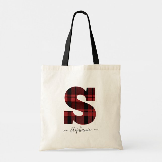 Play Red and Black Monogram Brev ’S’ Tote Bag Tygkasse (Baksida)