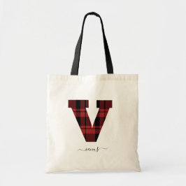 Play Red and Black Monogram Brev ’V’ Namn Tygkasse