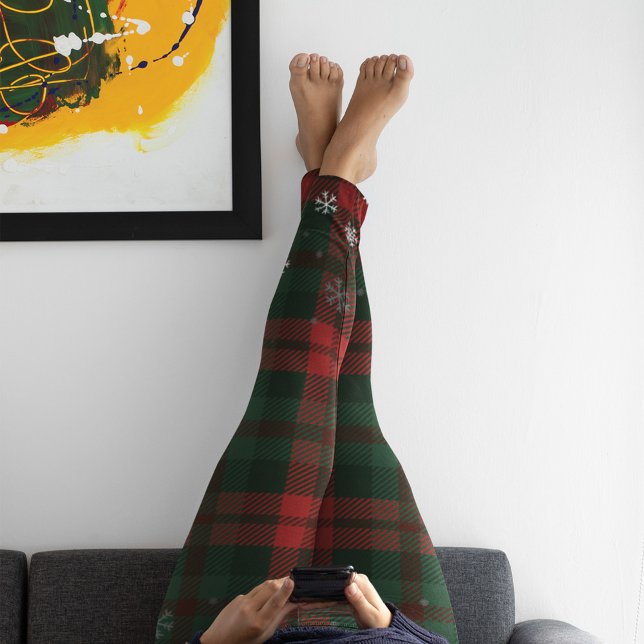 Play Red Grönt Check Snöflingor Mönster Leggings (Holiday Winter Training Leggings)