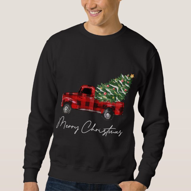 Play Red Lastbil jul God jul Julafton Tre Lång Ärmad Tröja (Framsida)