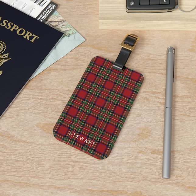 Play Rustic Red and Grönt Stewart Tartan Bagagebricka (Plaid Checkered Red and Green Stewart Tartan Luggage Tag)