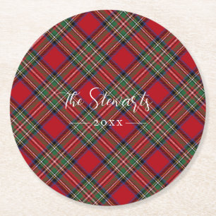 Play Rustic Red Grönt Farmhouse Tartan Underlägg Papper Rund