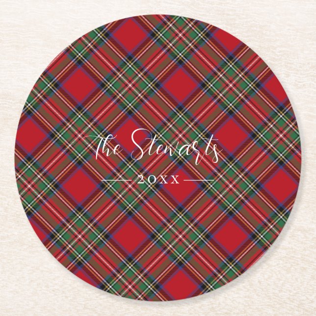 Play Rustic Red Grönt Farmhouse Tartan Underlägg Papper Rund (Framsidan)