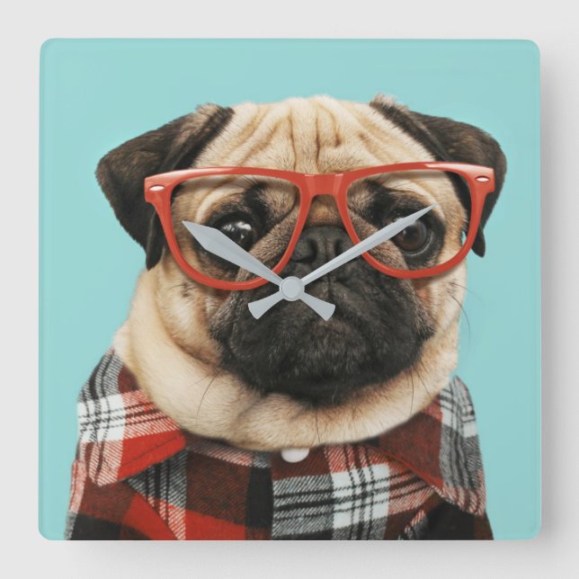 Play Shirt Pug Fyrkantig Klocka (Framsida)