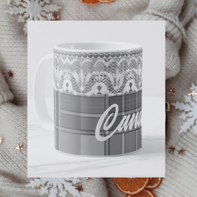 Play snöre svartvit grått söt kaffemugg (Skapare uppladdad)