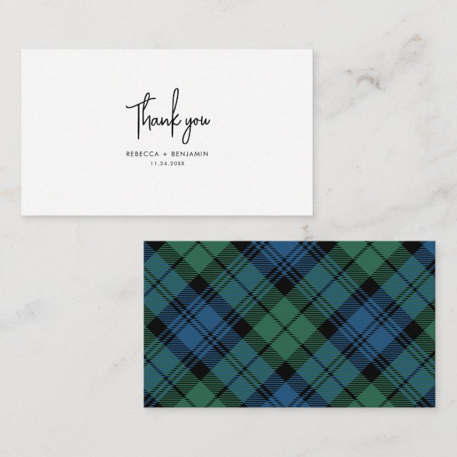 Play Tartan Campbell Rustic Bröllop Tack Anteckningskort (Fram/baksida)