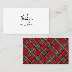 Play Tartan Grönt Red Rustic Bröllop Tack Anteckningskort