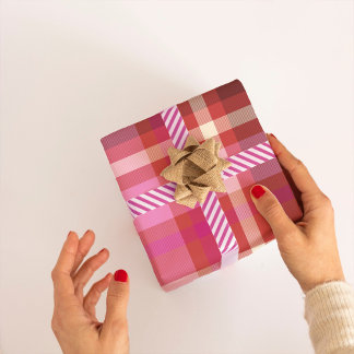 Play Tartan Modern Juldag shock rosa, lax Presentpapper