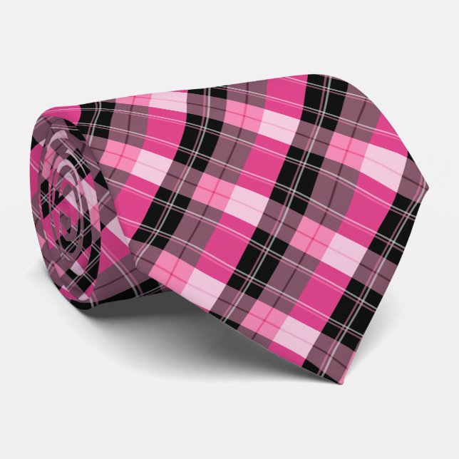 Play/tartan mönster rosa och svart slips (Rullad)
