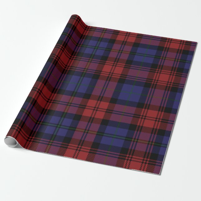 Play Tartan Red Lila Helgdag Rustic Presentpapper (Utrullad)