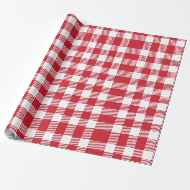 Play White Red Gingham Check Rustic Helgdag Presentpapper (Utrullad)