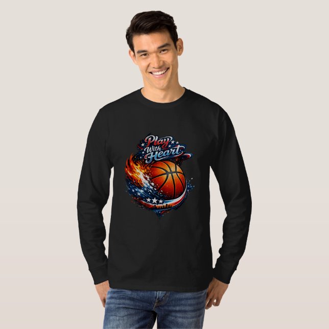 Play With Heart Basketball Motivational Art Long S T Shirt (Hel framsida)