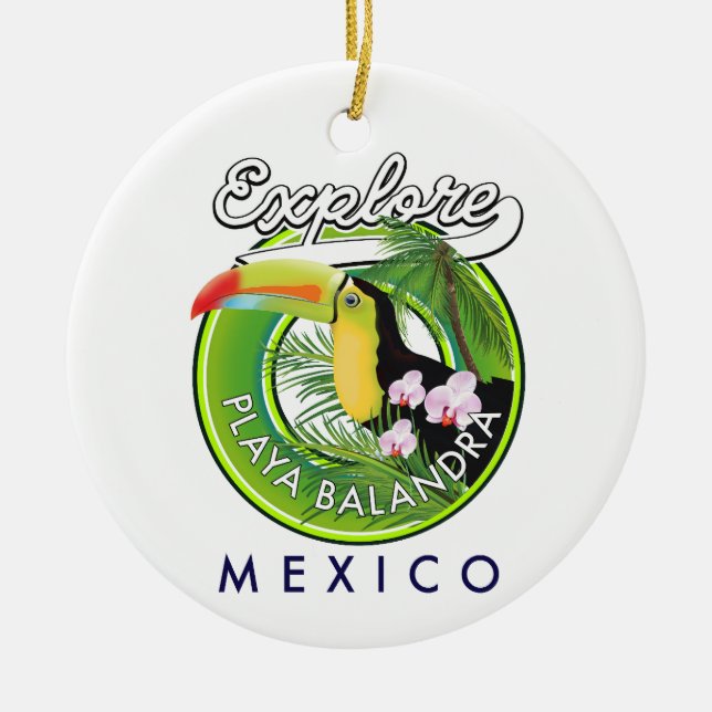 Playa Balandra Mexico retro logotyp Julgransprydnad Keramik (Framsidan)