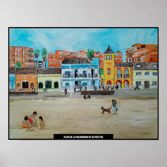 Playa de la Malvarrosa Painting av Alfred Fox Poster (Framsidan)