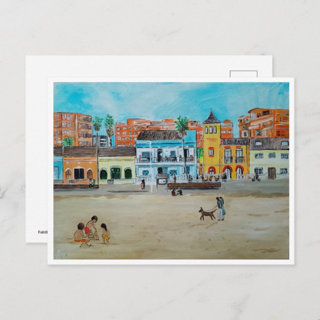 Playa de la Malvarrosa Painting av Alfred Fox Vykort (Fram/baksida)