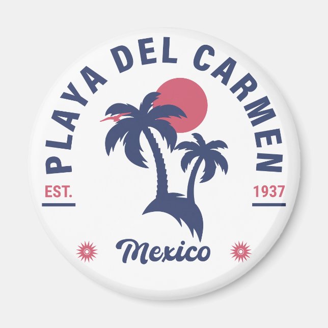 Playa del Carmen Handflatan Träd Retro 80-talet Me Magnet (Framsidan)