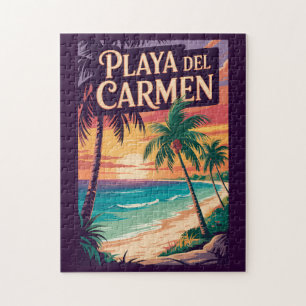 Playa del Carmen Illustration Resa Konst Vintage Pussel