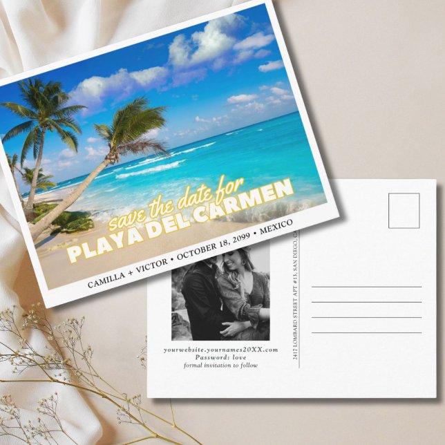 Playa del Carmen Mexico Bröllop spara datum Vykort (Playa del Carmen Mexico Wedding Save the Date Postcard)