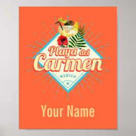 Playa del Carmen Mexico Retro Cocktail Vintage Poster
