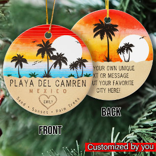 Playa del Carmen Mexico Retro Sunset Handflatan tr Julgransprydnad Keramik