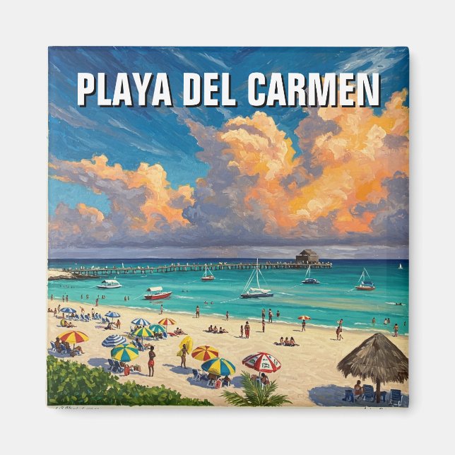 Playa Del Carmen Mexico Travel Beach Magnet (Framsidan)