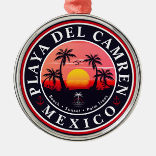 Playa del Carmen Retro Sunset Handflatan träd 1960 Julgransprydnad Metall