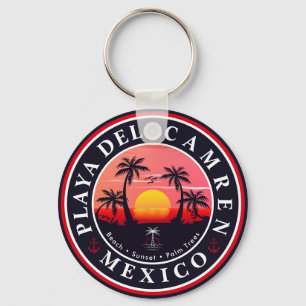 Playa del Carmen Retro Sunset Handflatan träd 1960 Nyckelring