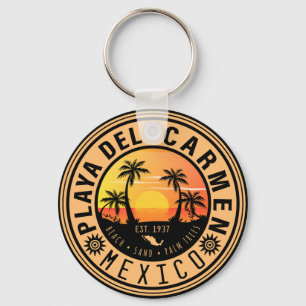 Playa del Carmen Retro Sunset Handflatan träd 1960 Nyckelring