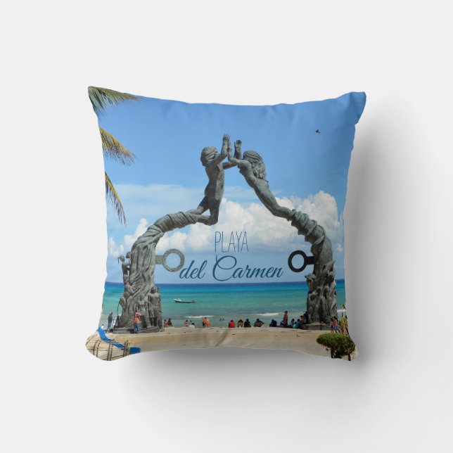 Playa del Carmen Statue Ocean Landcape Souvenir Kudde (Framsida)