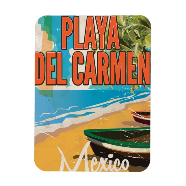 Playa del Carmen Vintage reseskylttryck Magnet (Vertikal)