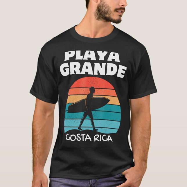 PLAYA GRANDE COSTA RICA Surfa Retro Sunset Surfing T Shirt (Framsida)