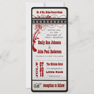 Playbill Biljett Bröllop Crimson Burgundy Red Blac Inbjudningar