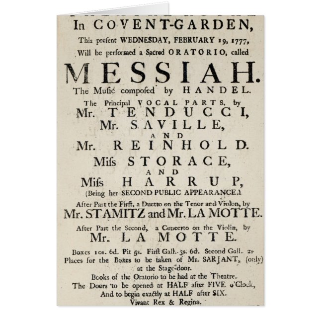 Playbill som annonserar en kapacitet hälsningskort (Framsidan)