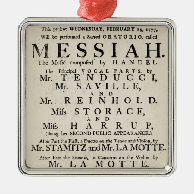 Playbill som annonserar en kapacitet julgransprydnad metall (Framsidan)