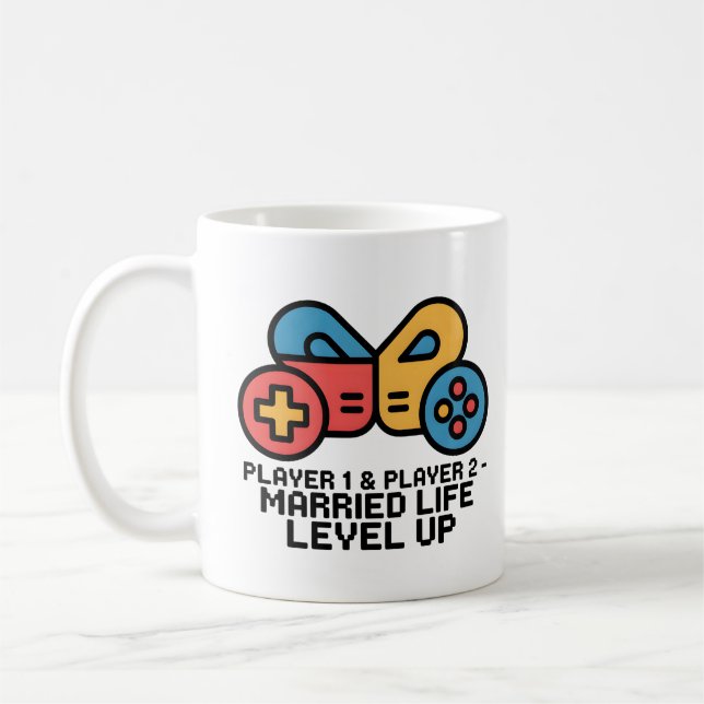 Player 1 & 2 Married Gamer Level Up Art Kaffemugg (Vänster)