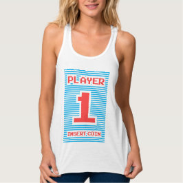 Player 1, Player One, Arcade, Geek, Gamer Linne Med Racerback
