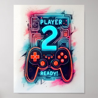 Player 2 Redo Neon Gamer Art Poster