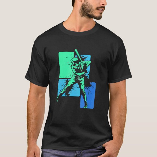 Player Baseball Batter Green Blue Catcher Pitcher T Shirt (Framsida)