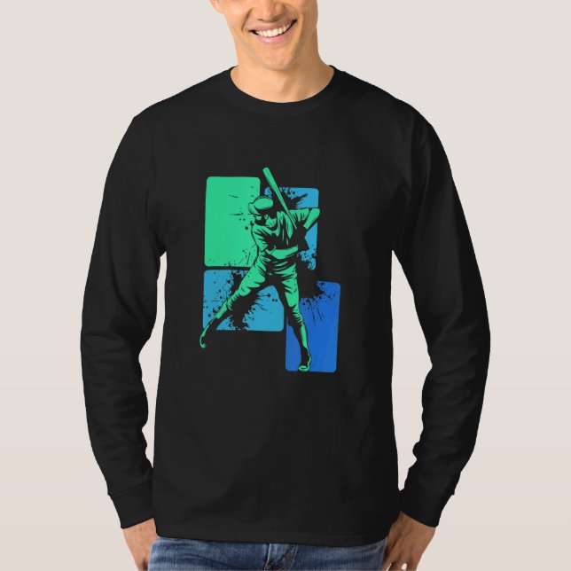 Player Baseball Batter Green Blue Catcher Pitcher T Shirt (Framsida)