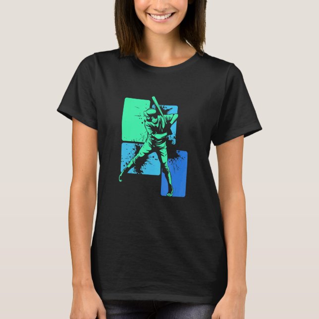 Player Baseball Batter Green Blue Catcher Pitcher T Shirt (Framsida)