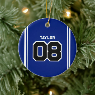 Player Jersey Number Namn Blue & White jul Julgransprydnad Keramik
