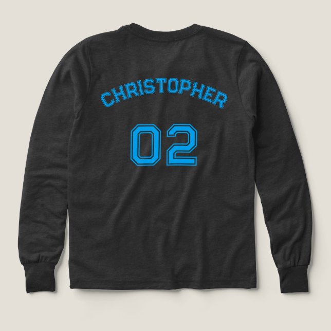 Player Namn Jersey Number Boys Grått Långärmad T Shirt (Design baksida)