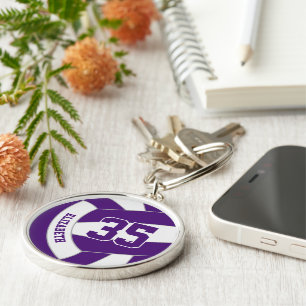 player namn lila White Team färg volleyball Rund Silverfärgad Nyckelring