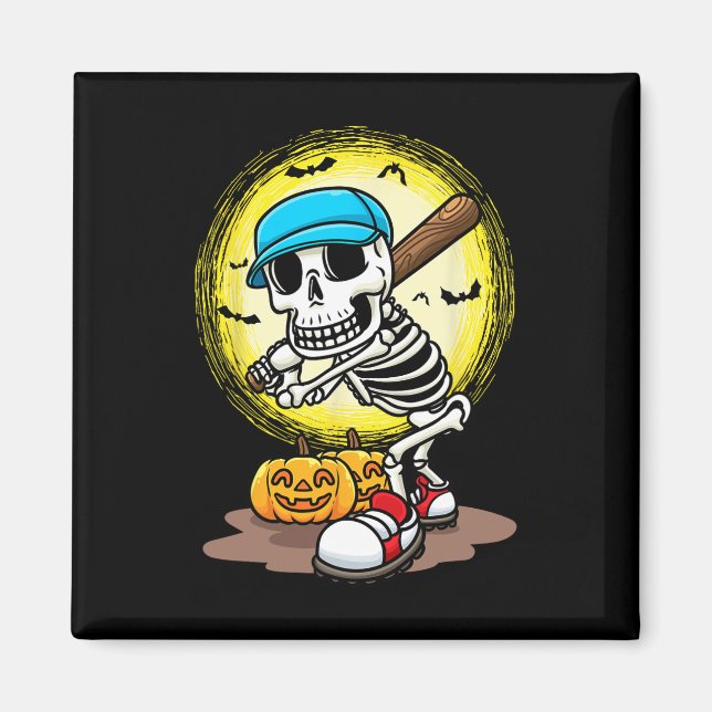 Player Skeleton Softball Halloween Kids Boys Magnet (Framsidan)
